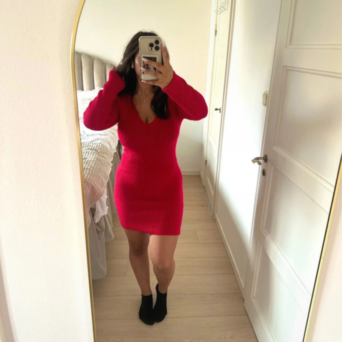 Rosa stickad kortklänning 