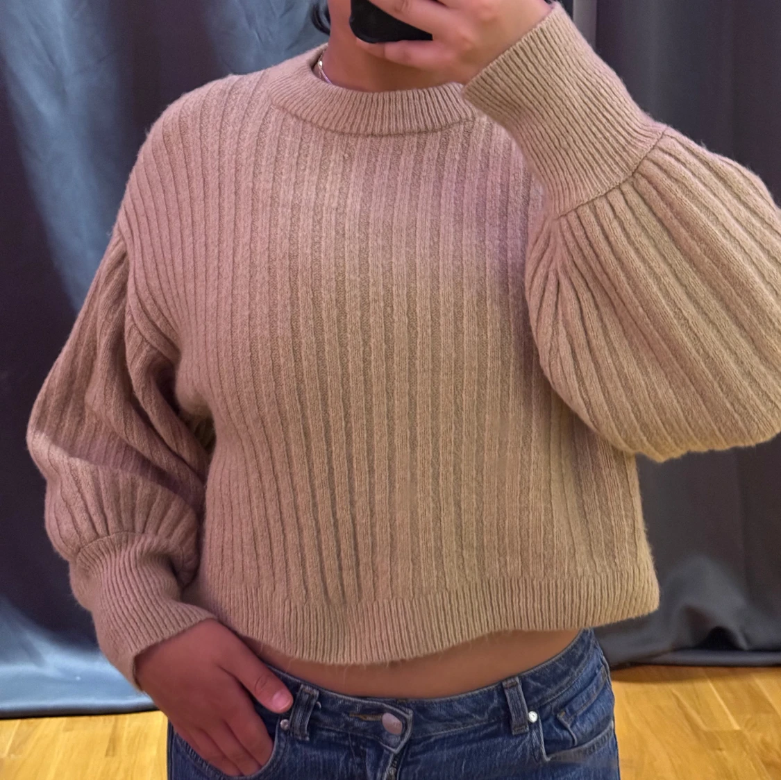 Beige ribbstickad tröja Gina Tricot - 1