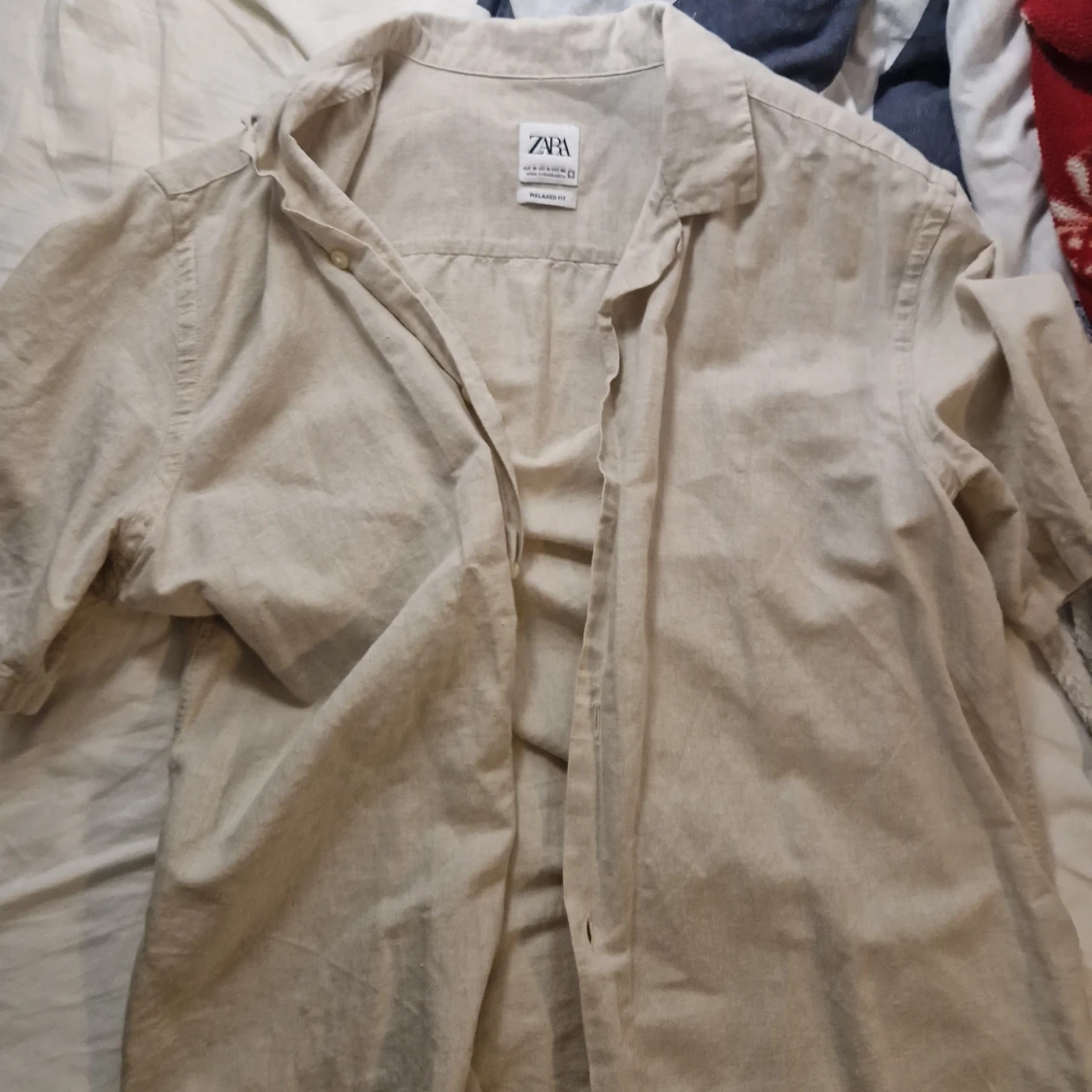 Beige kortärmad linneskjorta Zara - 3