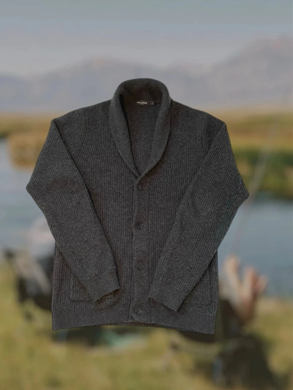 Mörkgrå stickad kofta dressman - 1