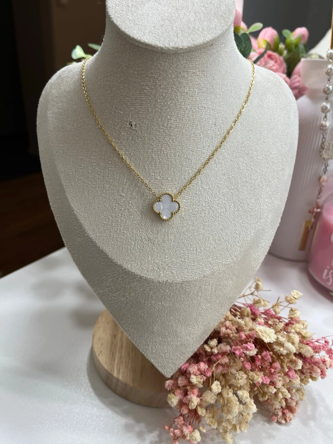 18k guldpläterat klöver halsband  - 1