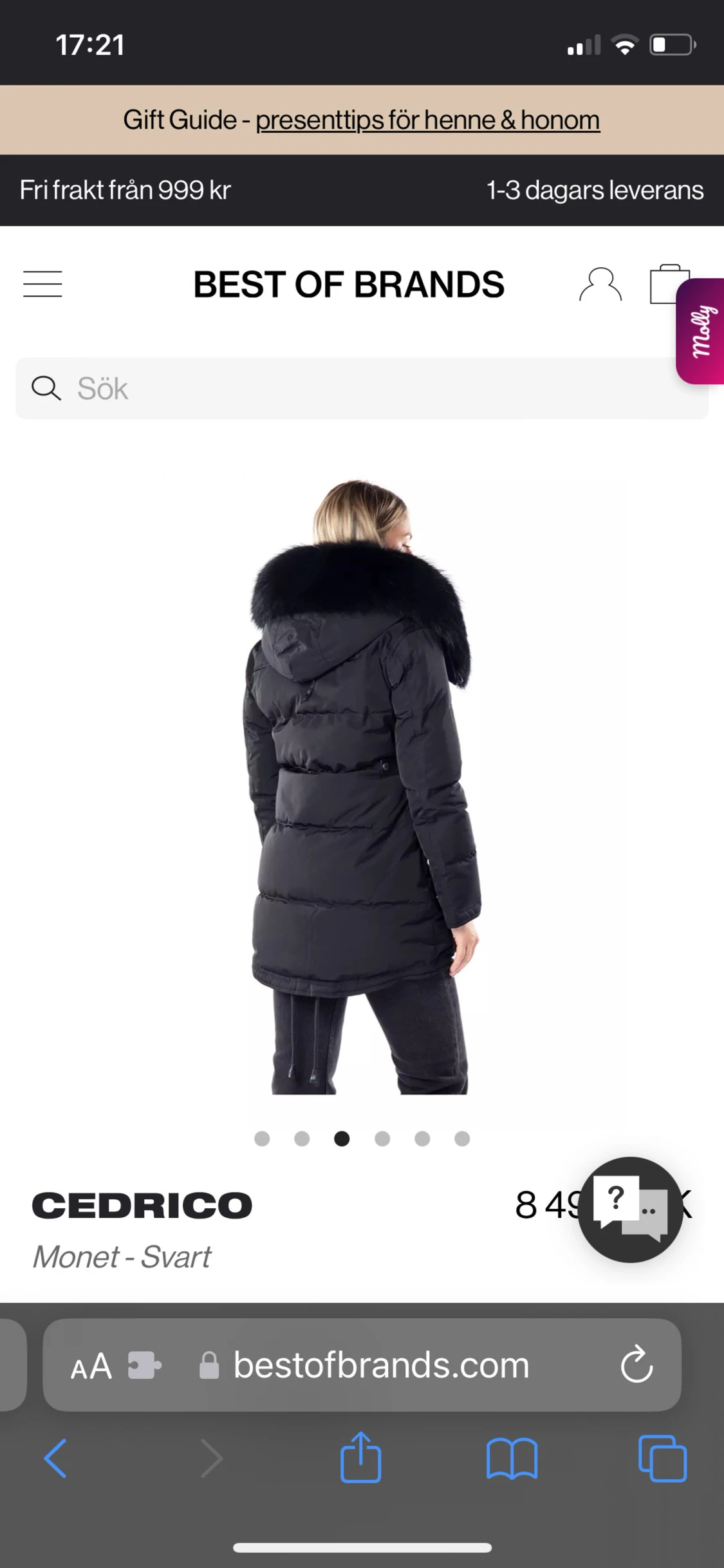 Svart pufferjacka med fuskpäls från Cedrico - 3