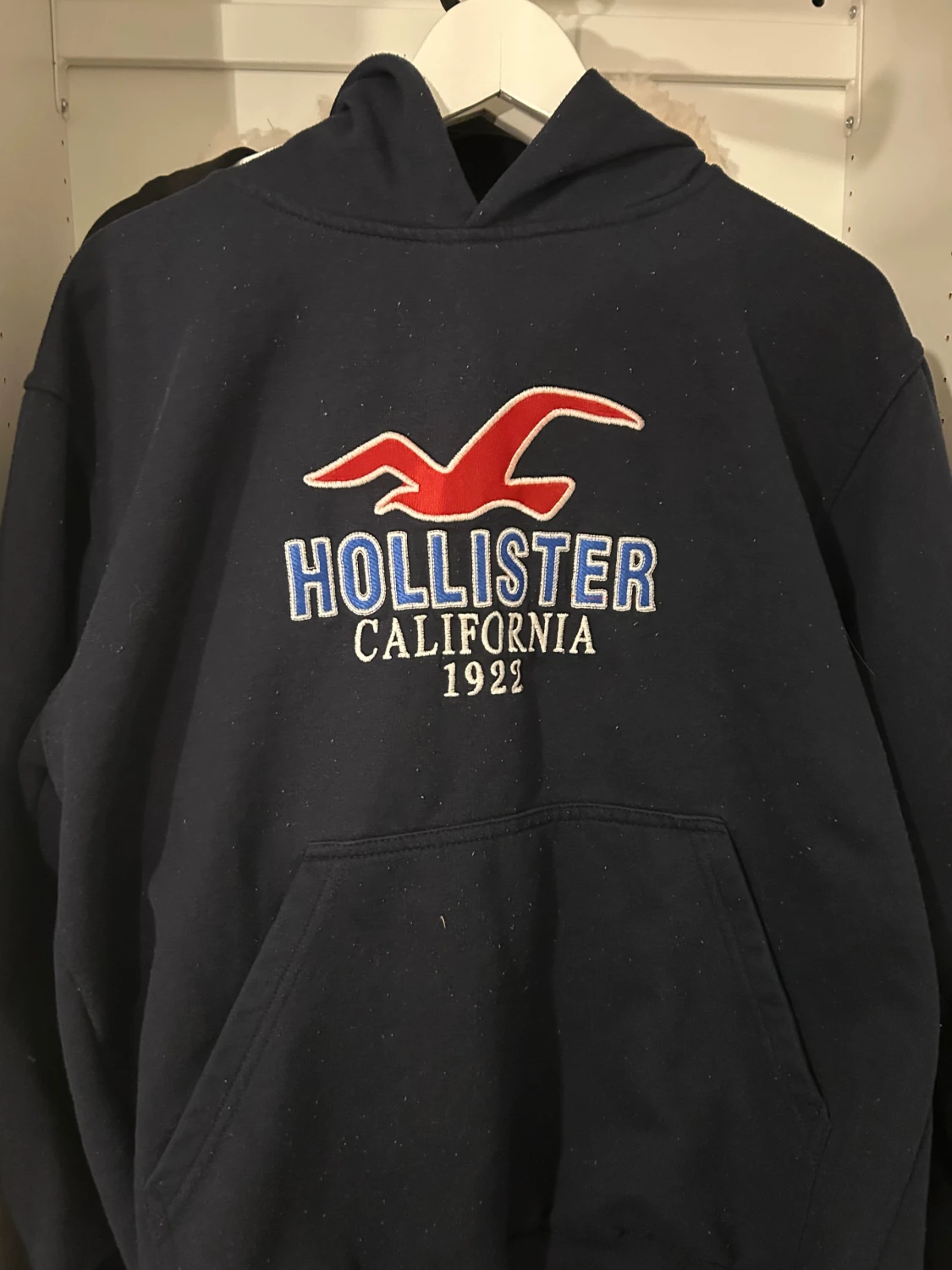 Mörkblå Hollister hoodie med tryck