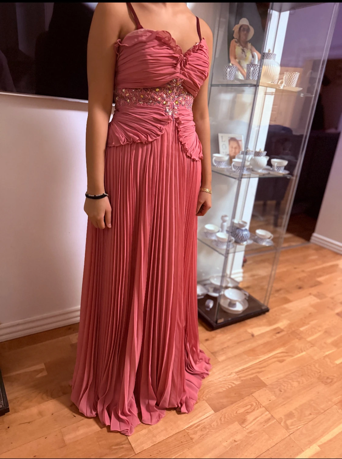 Rosa långklänning med rhinestones - 3