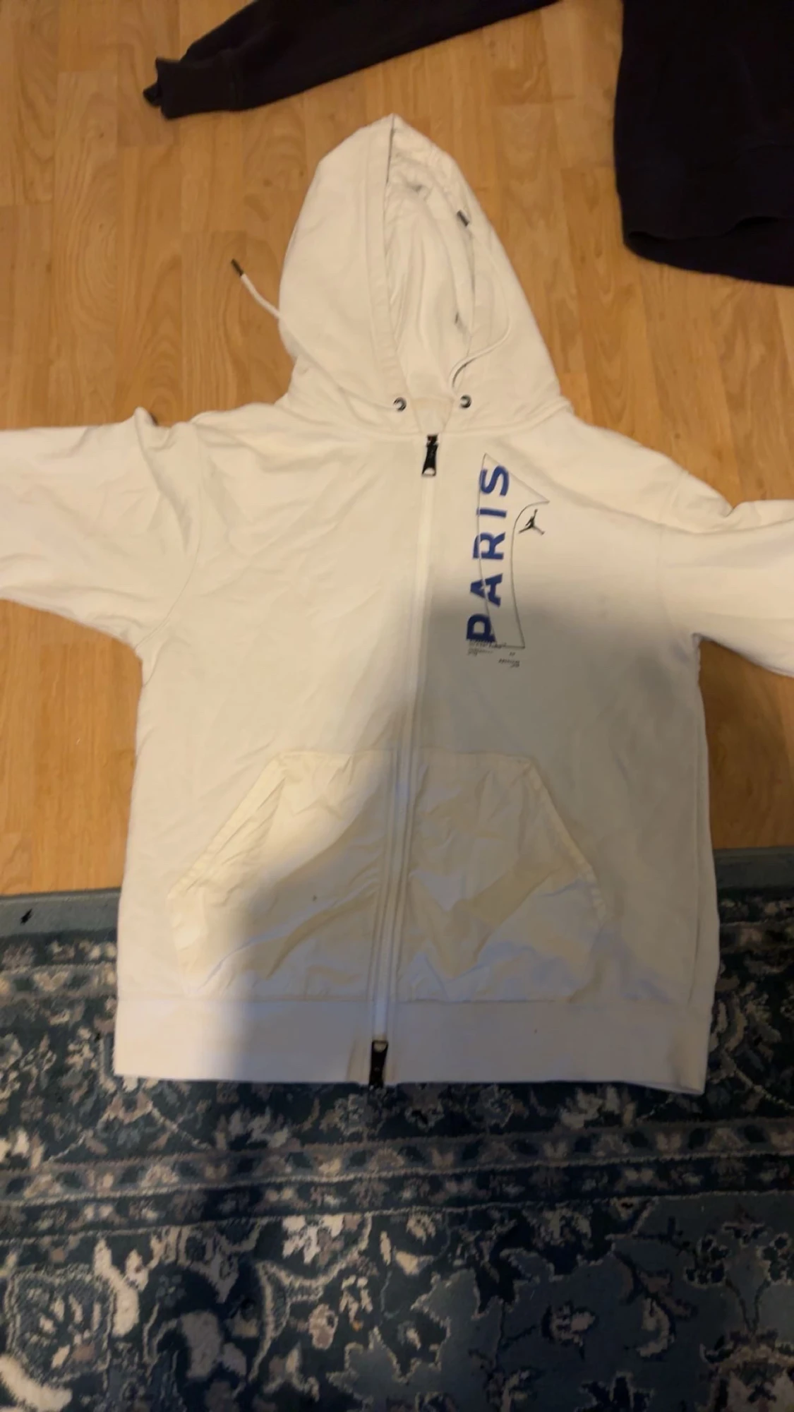 Vit hoodie PSG x Jordan med dragkedja