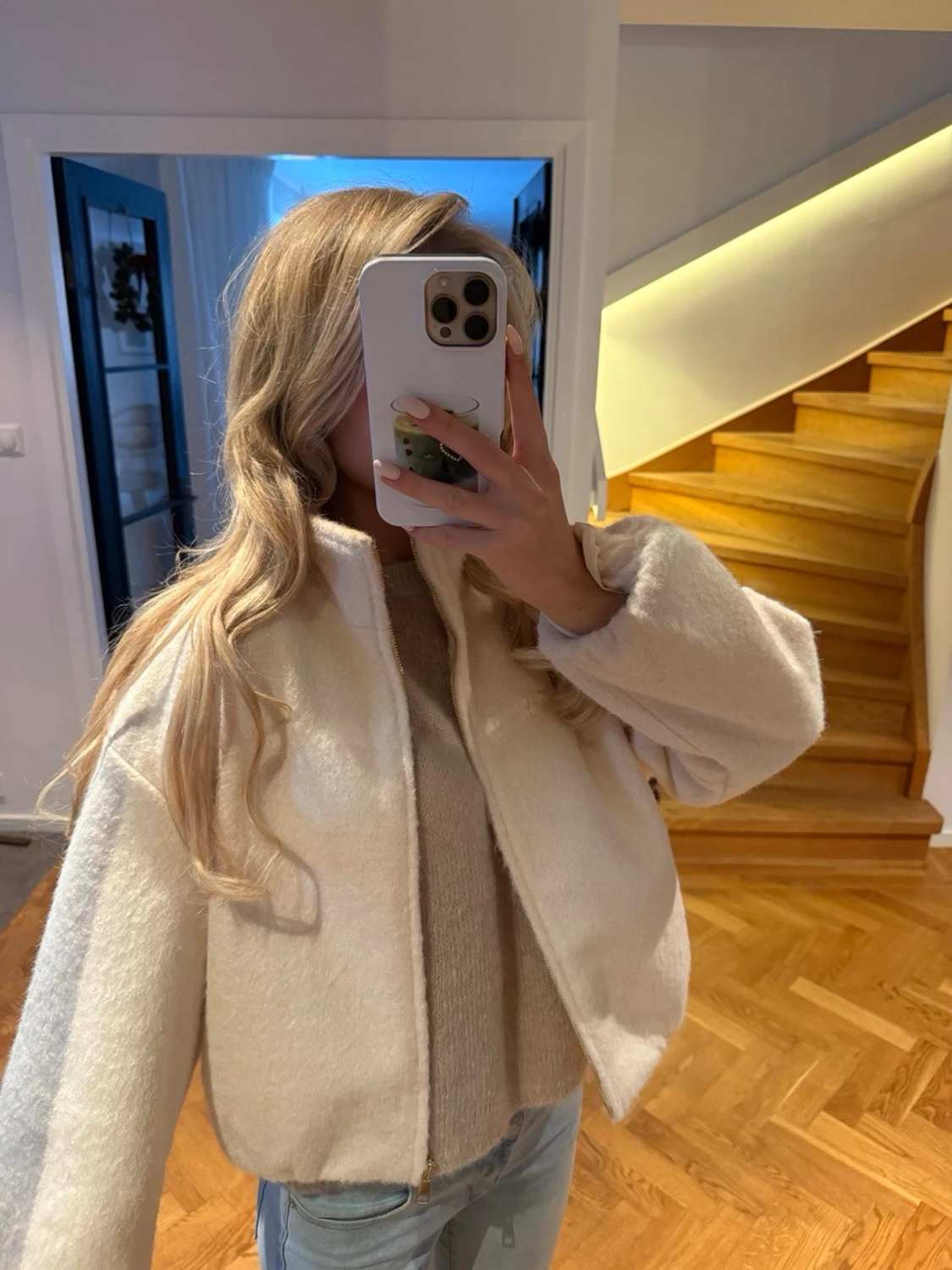 Vit teddyjacka med dragkedja - 1