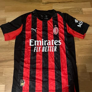 AC Milan hemmatröja 25/26 - AC Milan fotbollströja från Puma med klassiska röda och svarta vertikala ränder, klubbmärke på bröstet och sponsortryck. Tillverkad i lätt och ventilerande material, kortärmad modell med vita loggor på ärmarna och fram.