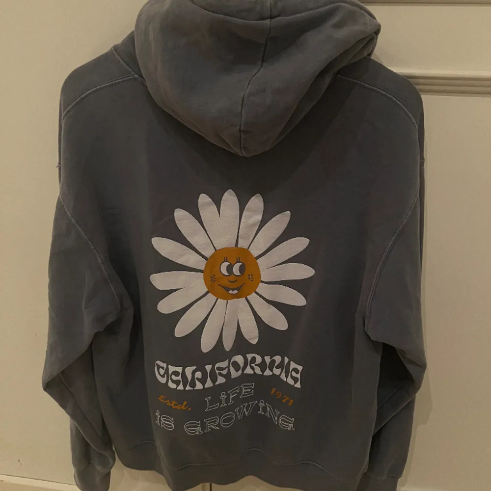 Säljer denna hoodien från pull & bear med tryck fram och bak, aldrig använd. . Hoodies.