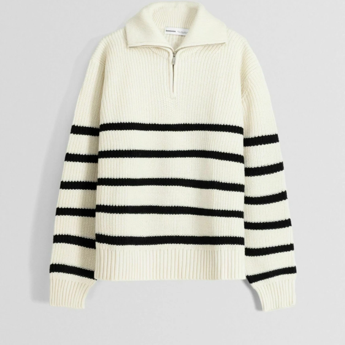 Stickad randig tröja med zip - 91