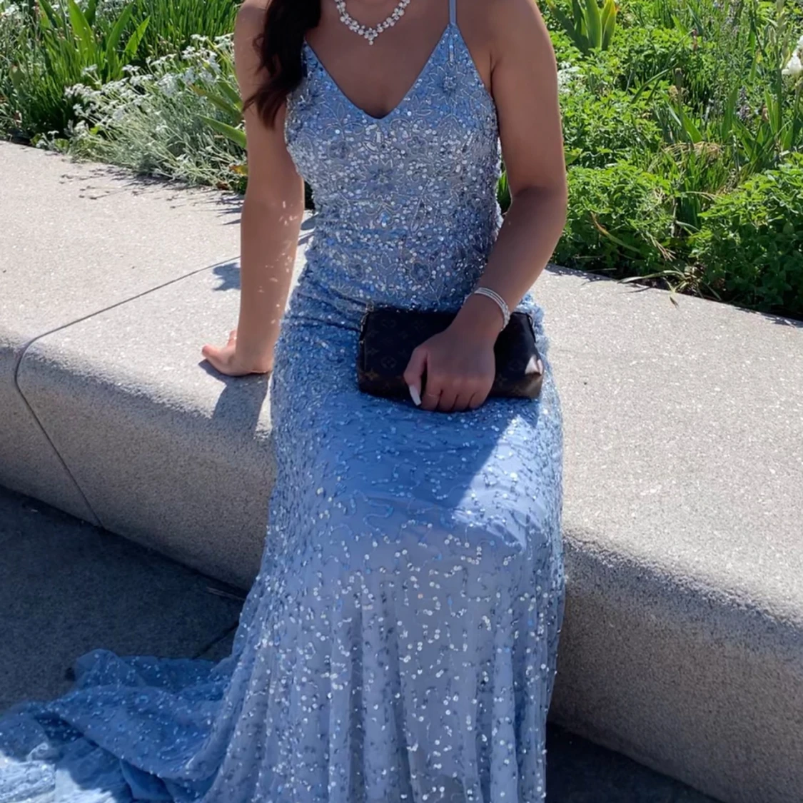 Ljusblå/silvrig balklänning - 91