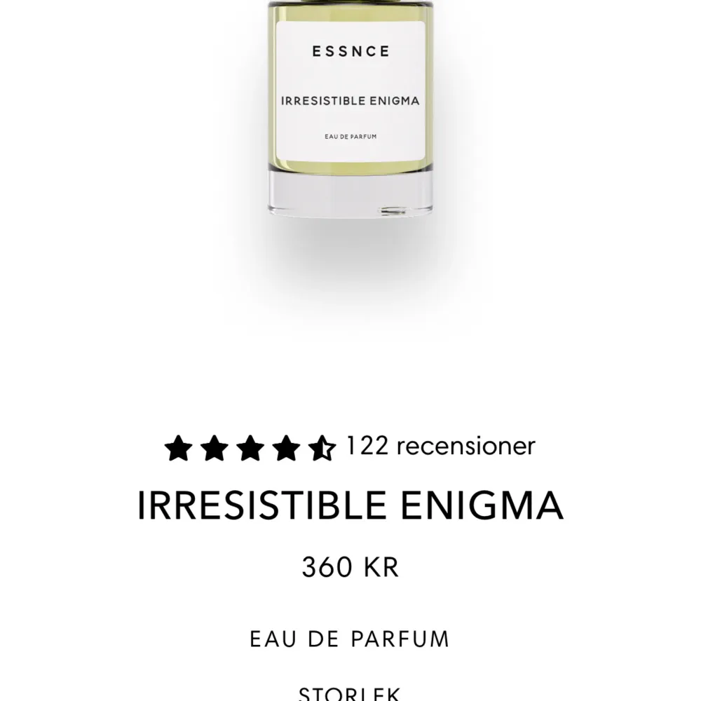 Säljer denna Essnce parfym ”irresistible enigma” som ska vara en dupe på Prada Paradoxe parfymen. Fick hem den idag och insåg att det inte är en doft för mig så säljer den därför, endast använt ett spray för att känna doften. 50ml. Nypris:360  . Övrigt.