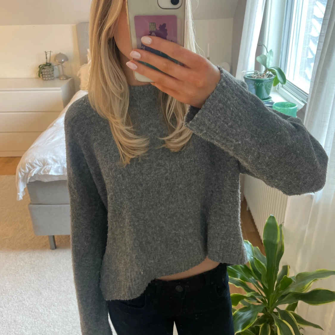 Grå stickad tröja  - 90
