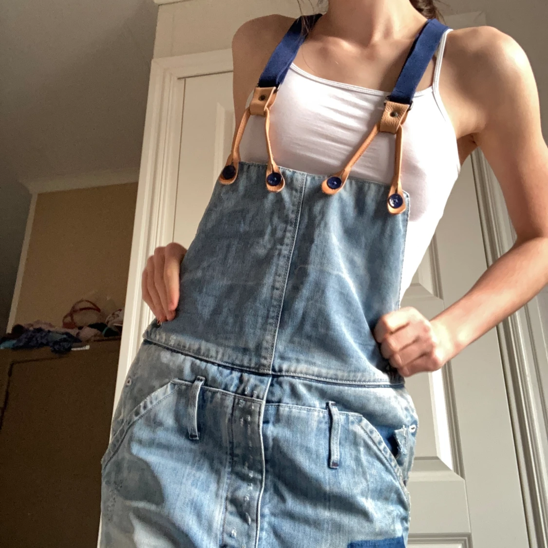 Jeans hängselbyxor - 91