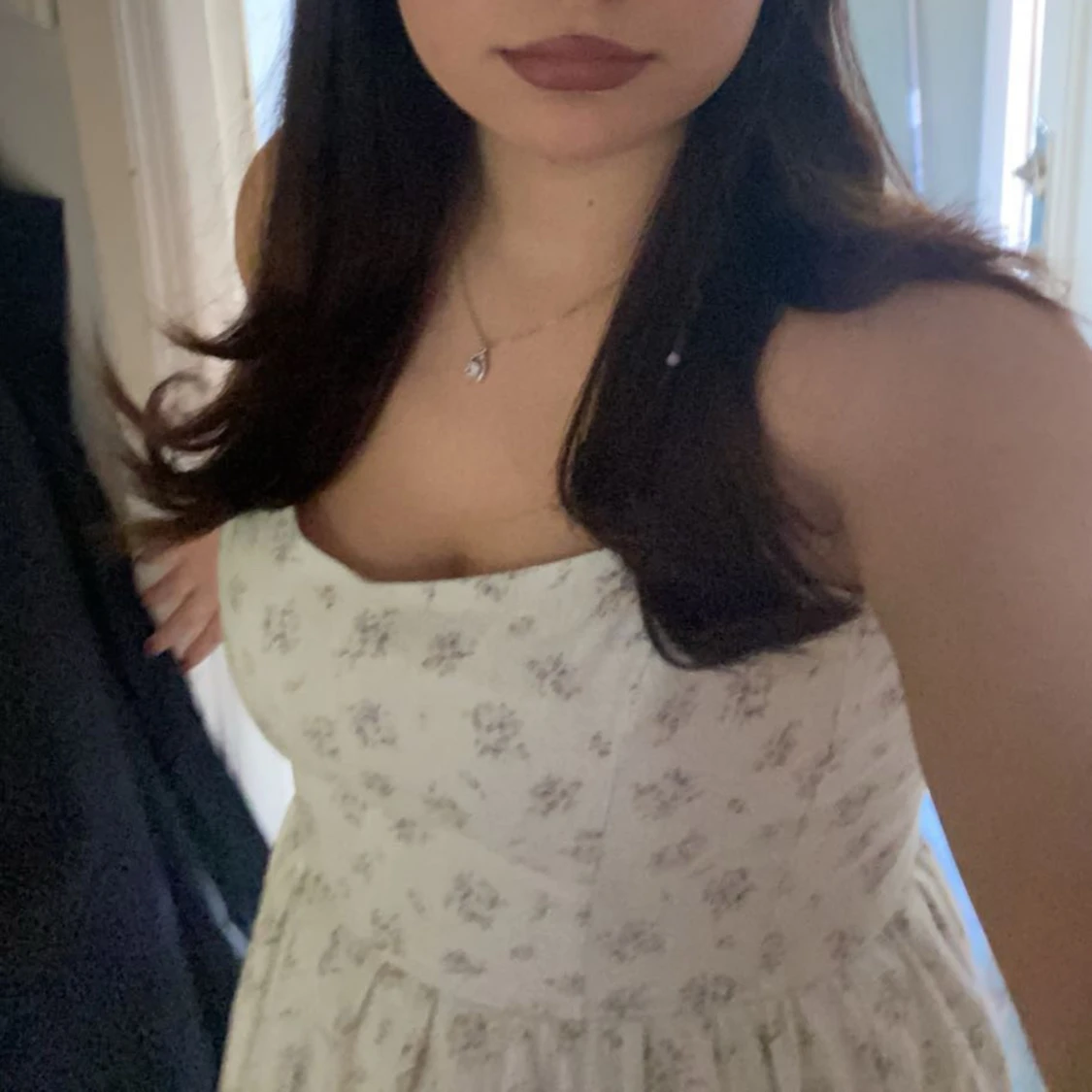 Blommig linne klänning  - 90