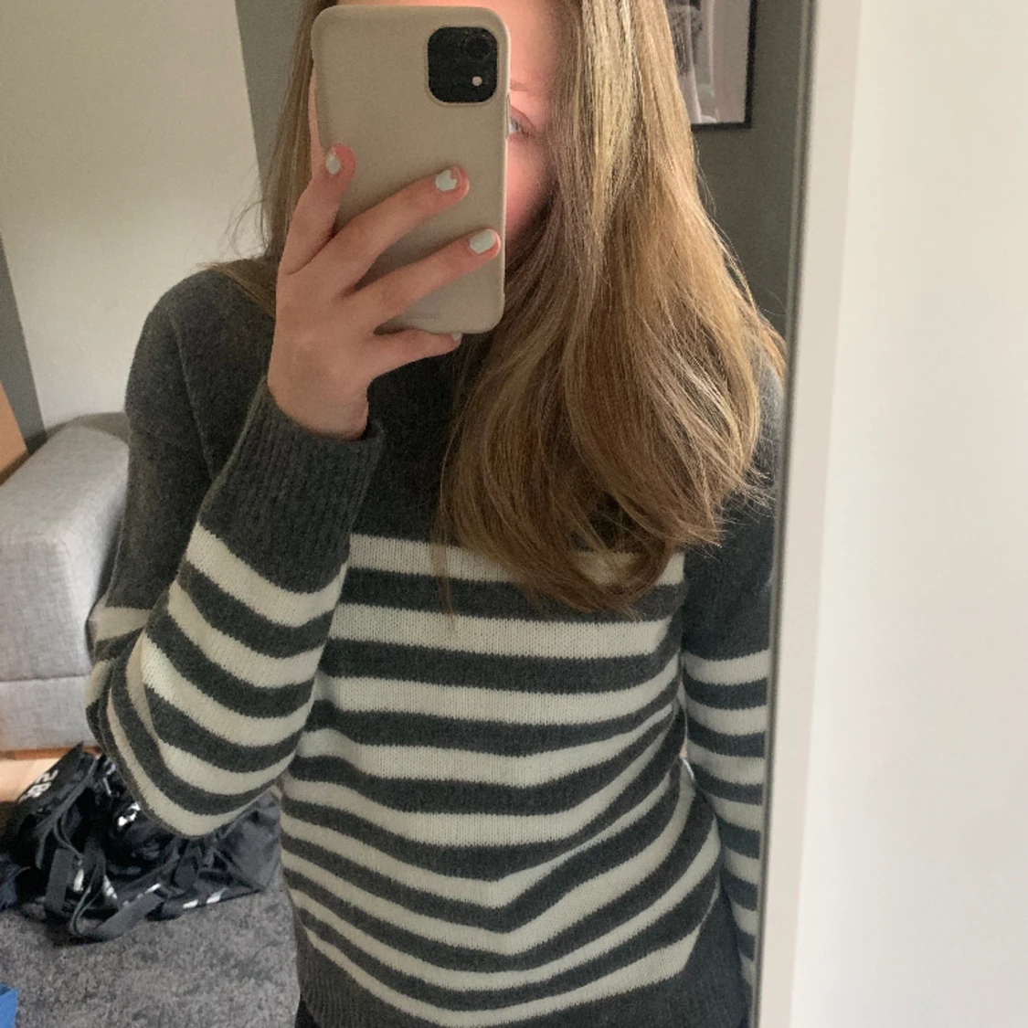 Grå stickad tröja - 90