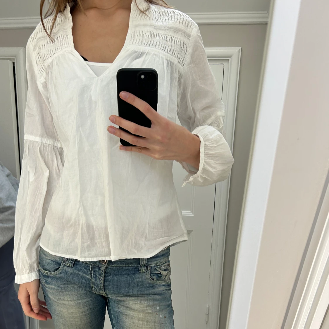 Vit långärmad blus - 90