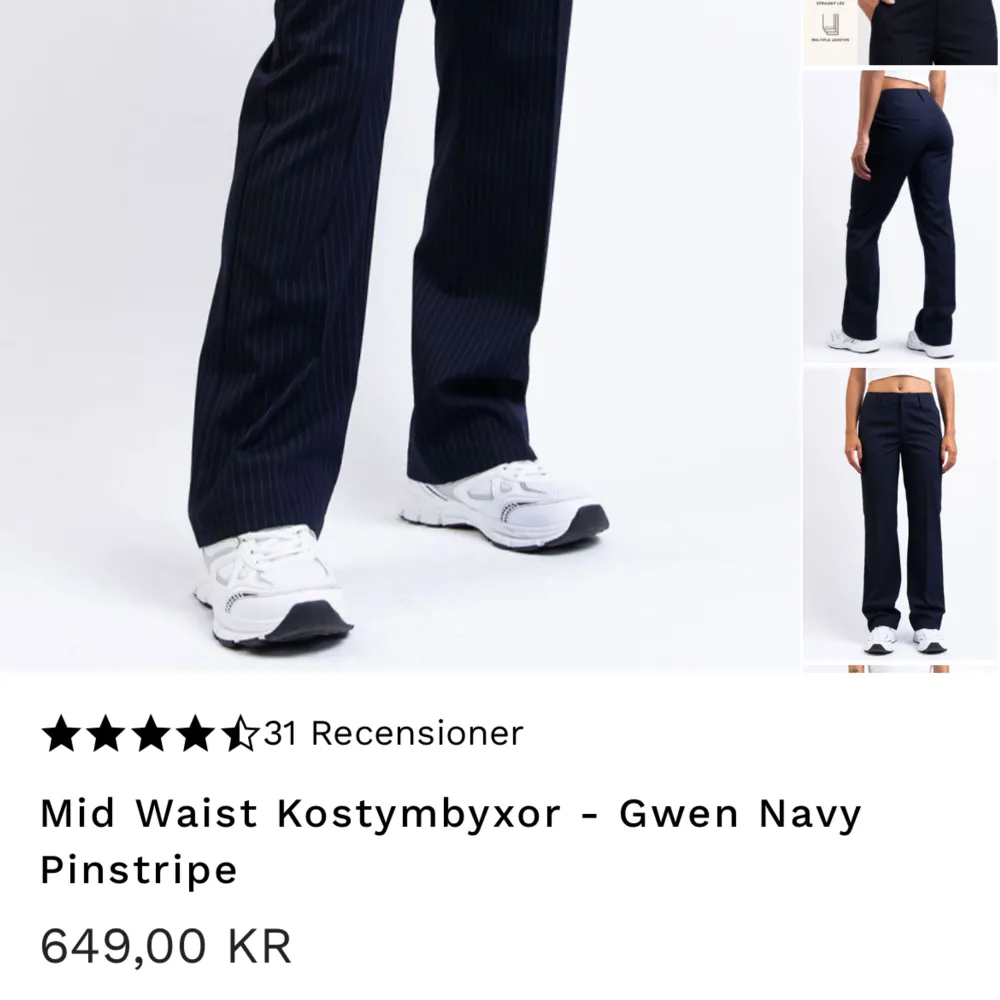 Mid Waist Kostymbyxor - Gwen Navy Pinstripe. Storlek EU38 - XTRA Tall. Aldrig använda pga köpt fel storlek. . Jeans & Byxor.