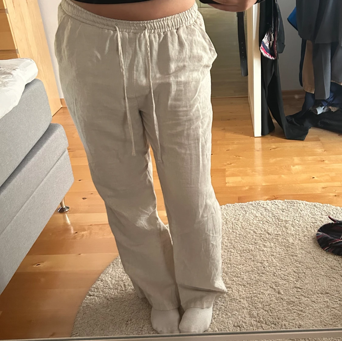 Beige Linnebyxor - 90