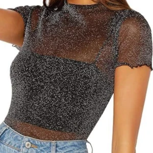 90s Glitter Mesh Top - Använd 1 gång