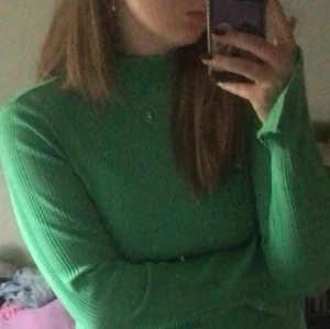 Blus ish tröja - En jättefin grön blus aktig tröja. Den har ränder som går in i tyget. Den är i jättebra kvalite. Den har en polo, och den svänger ut vid händerna med en liten slits grej. 