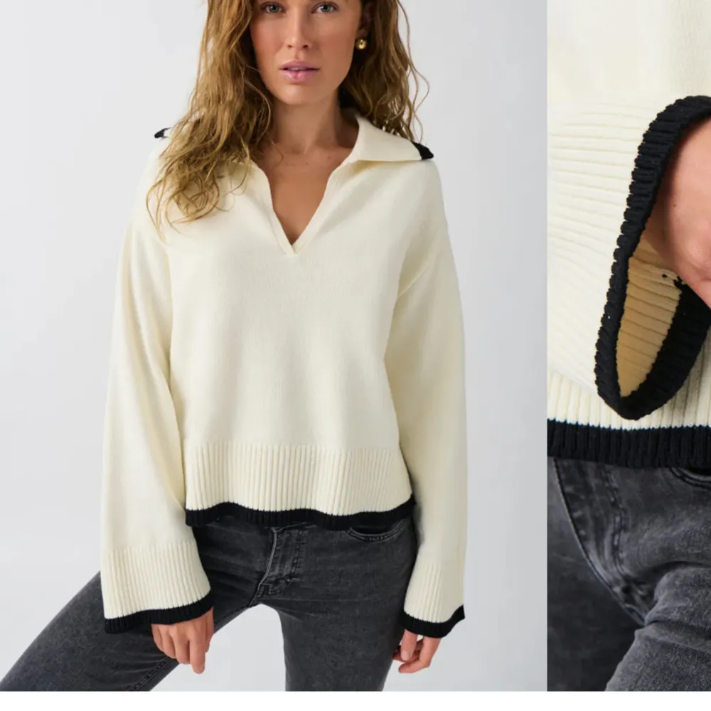 Säljer en superfin stickad tröja från Gina i storlek XS🤍🤍 passar även S  Nypris 399kr Säljer för 200kr❤️. Stickat.