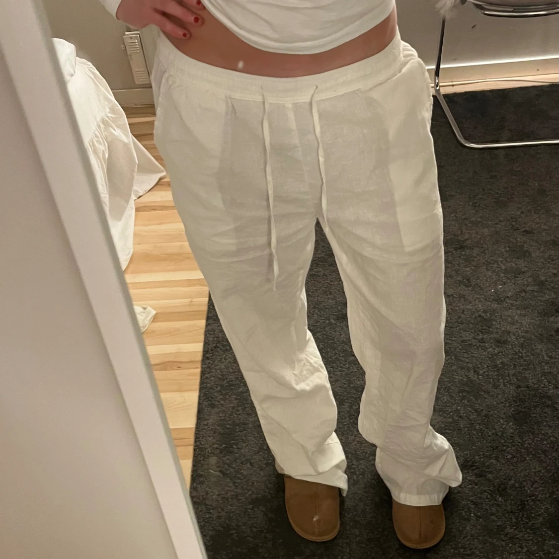 Lågmidajde vita linnebyxor  - 90