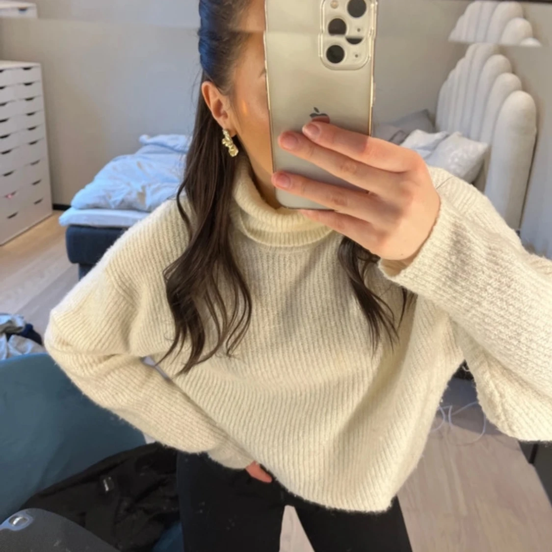 Stickad tröja med polo - 90