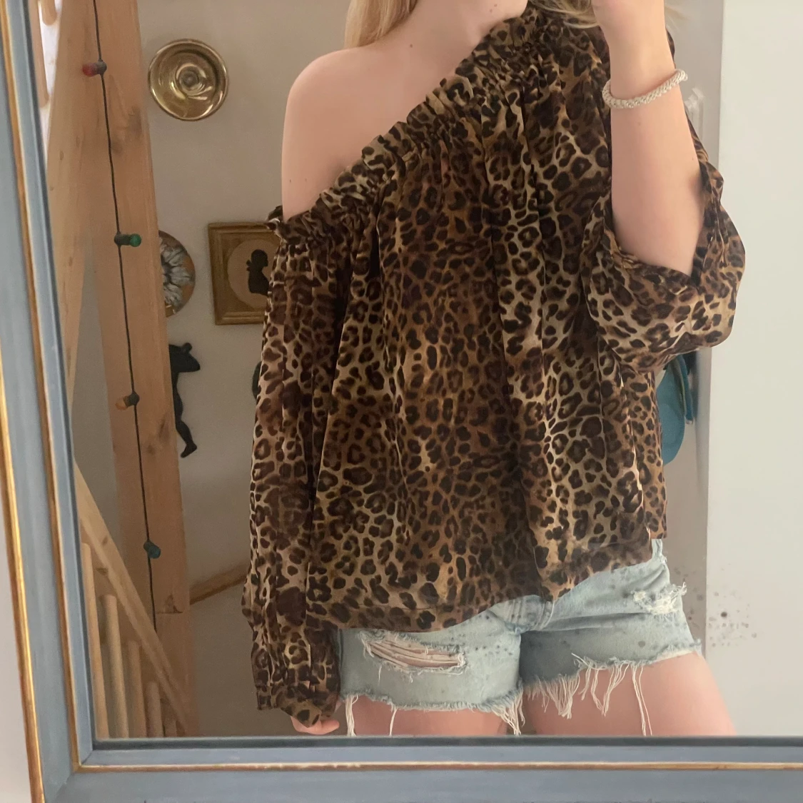 snygg off shoulder leopard blus - 91