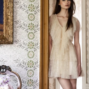 Aurora dress - Aurora dress från Ida Sjöstedt i färgen Ivory gold✨ varm vit färg med inslag av guld, endast andvänd en gång och klänningen är som ny! Säljer pga att klänningen är för stor för mig. Helt slutsåld i Sverige och nypris ligger på 5000kr