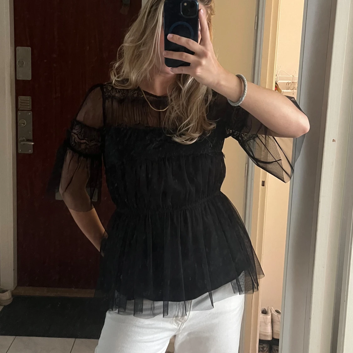 Svart tyll blus - 90