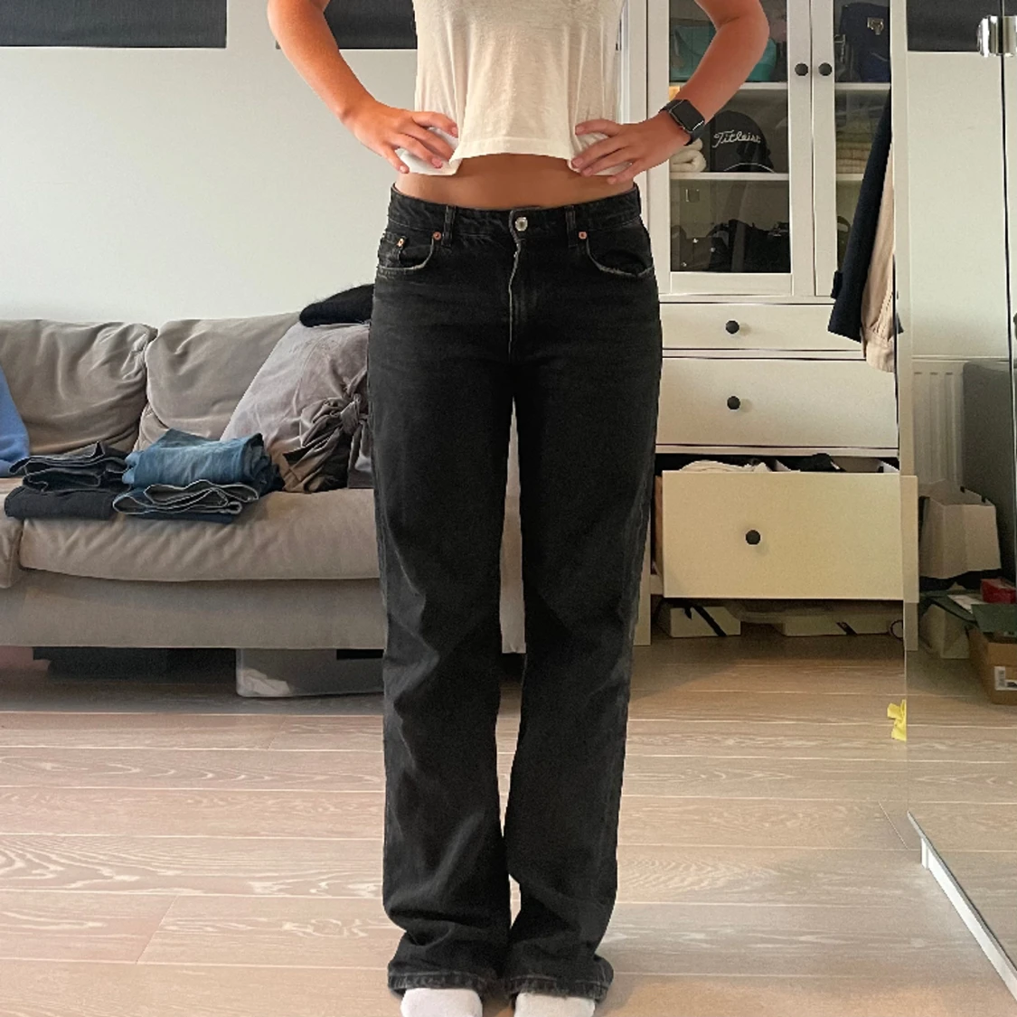 ZARA Midwaist Jeans 38 Svarta
