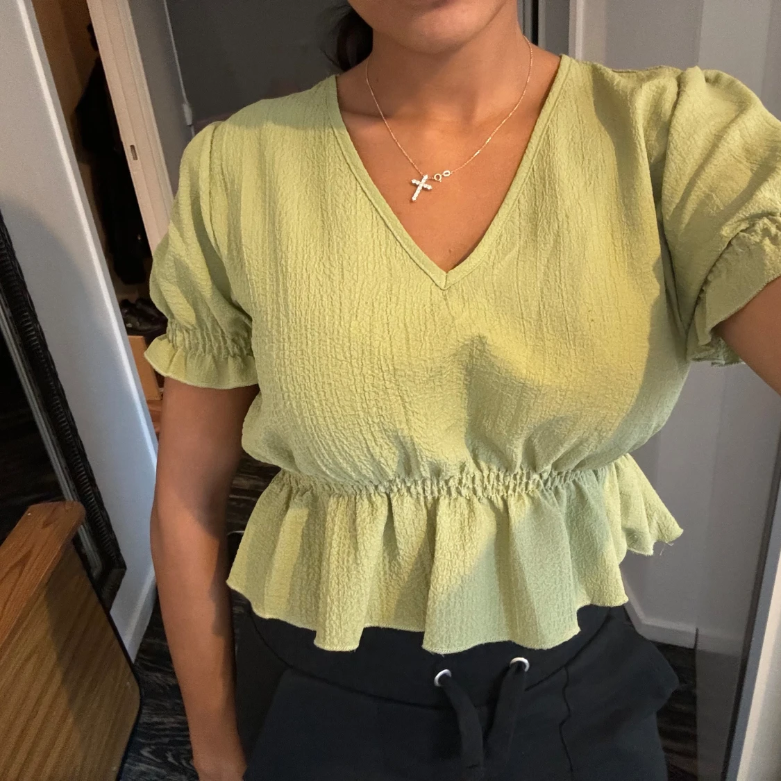 Grön blus kort ärm