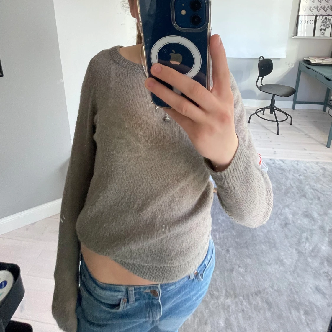 Grå brun stickad tröja - 2