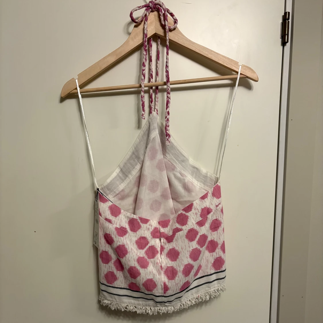 Rosa och vit prickig linnetopp från Zara - 1