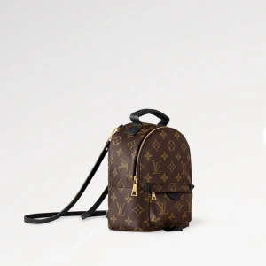 Brun ryggsäck från Louis Vuitton - Säljer en brun ryggsäck från Louis Vuitton med klassiskt monogrammönster i guld. Väskan har svarta detaljer, dragkedja i guld och ett praktiskt handtag upptill. Perfekt storlek för det viktigaste och en snygg accessoar till din outfit.