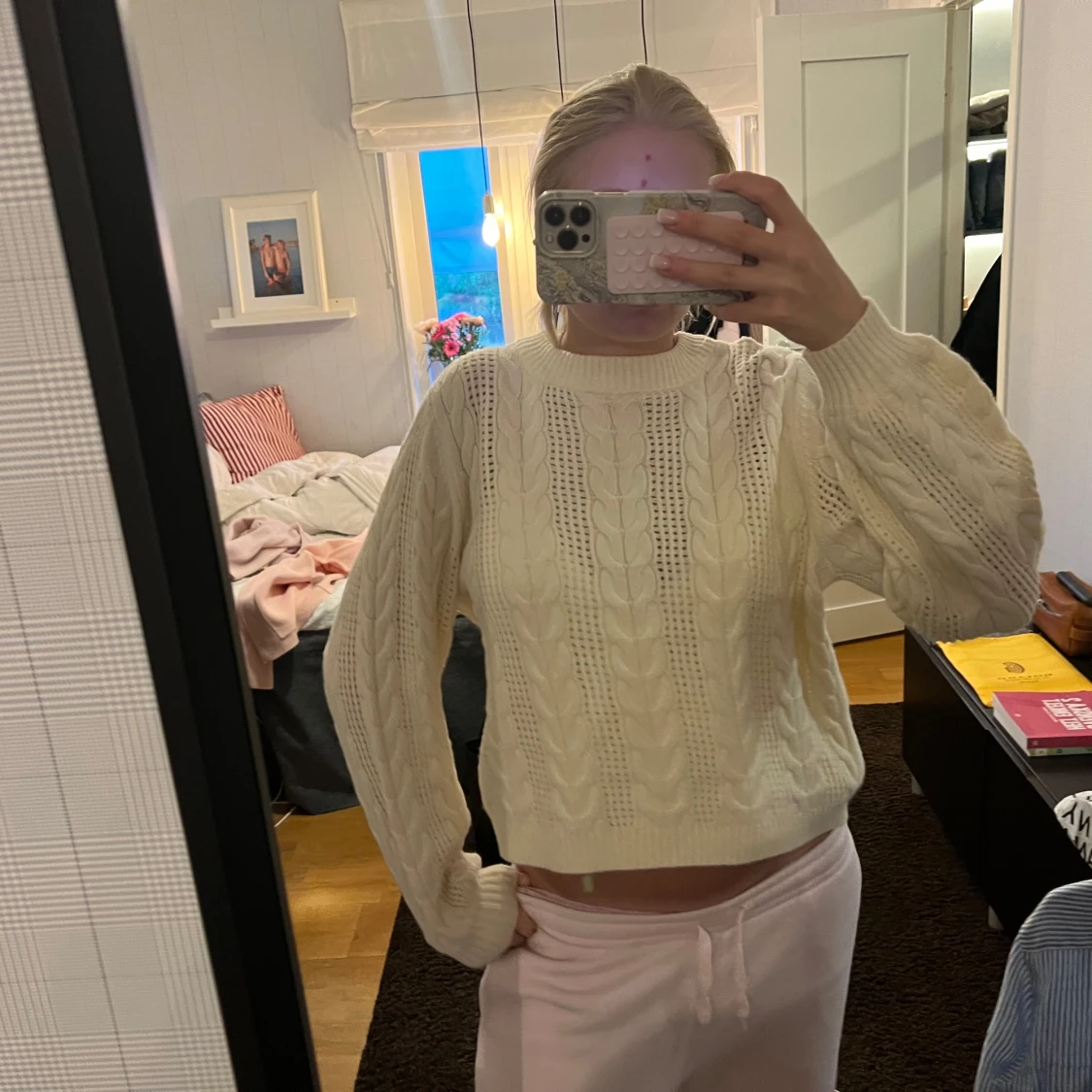 Vit stickad tröja från ONLY