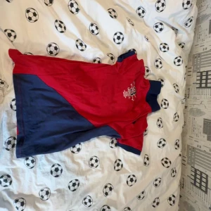 Röd och marinblå pikétröja U.S. Polo Assn. - Säljer en snygg pikétröja från U.S. Polo Assn. i rött och marinblått. Tröjan har broderad logga och nummerdetalj på bröstet, klassisk krage och knappar framtill. Tillverkad i bomull, perfekt för en sportig och stilren look.