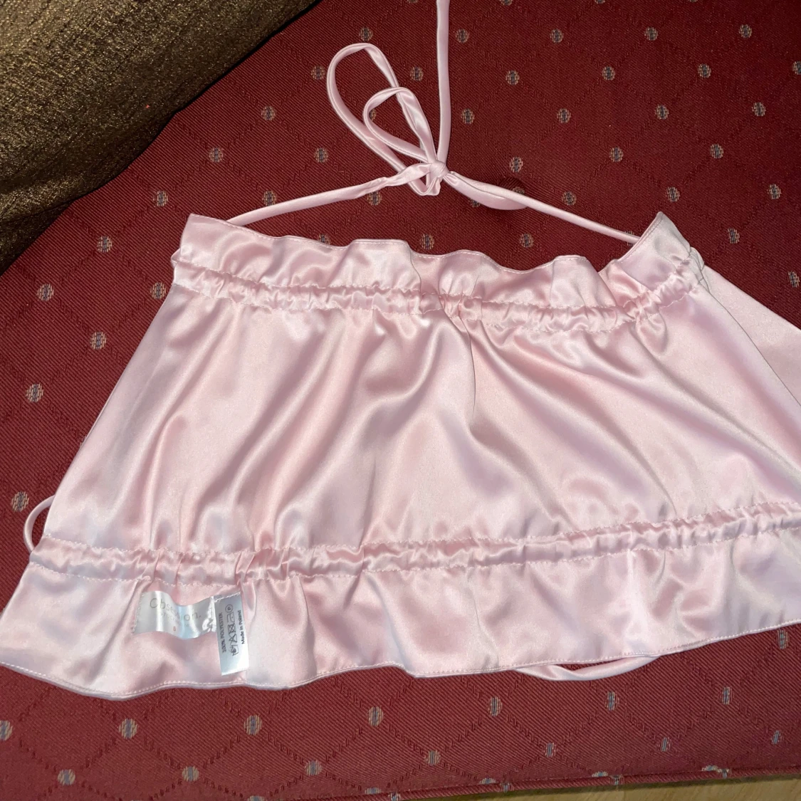 Ljusrosa satin halterneck linnetopp - 3