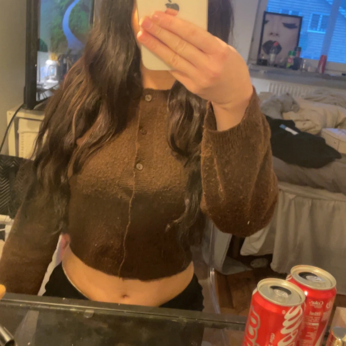 Brun croppad kofta med knappar - 1