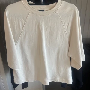Vit tröja från Gina Tricot XS - Säljer en enkel och stilren vit tröja från Gina Tricot i storlek XS. Tröjan har rund hals och korta ärmar, perfekt för en chill och clean look. Materialet är mjuk bomull som känns skönt mot huden. Passar dig som gillar minimalistisk stil.