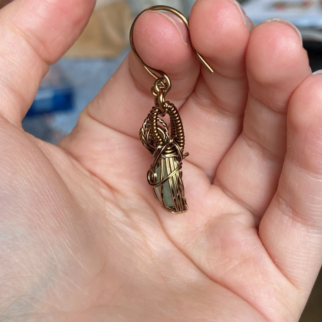 Handgjorda örhängen med gröna Aventurinstenar  - 4