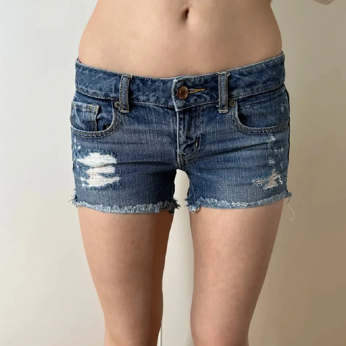 Lågmidjade jeansshorts med hål American eagle vintage 2000s  - 3