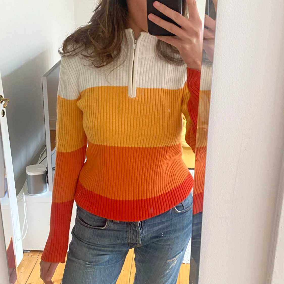 Randig ribbad tröja med dragkedja - 1