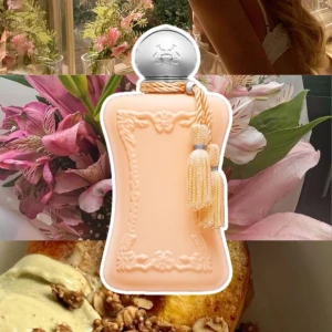 Cassili Eau de Parfum från Parfums de Marly - Har använt ca 1/10 av doften ungefär så den är som ny! Kommer med original förpackning/box. En otrolig doft som luktar krämig och söt persika. Doften är blommig och fruktig med noter av röda vinbär, bulgarisk ros, plommon, vanilj och sandelträ. Och flaskan är såååå fin att ha framme. Om du vill ha en niche doft som inte luktar som alla andra men som kommer ge dig komplimanger är den för dig 🥰🍑🍦🍨 NYPRIS 3055 kr (Inköpt för det priset) 