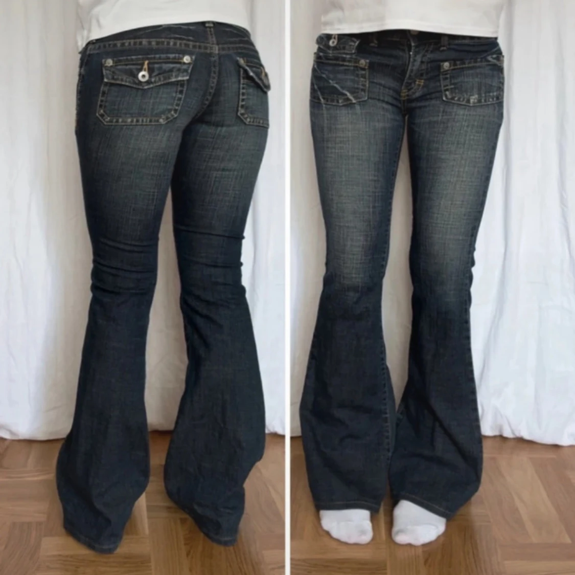 Blå bootcut jeans med fickdetaljer - 4
