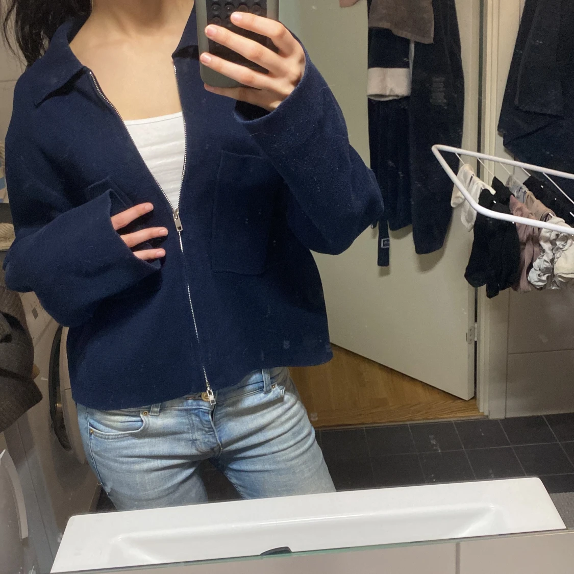Mörkblå zip-kofta/jacka