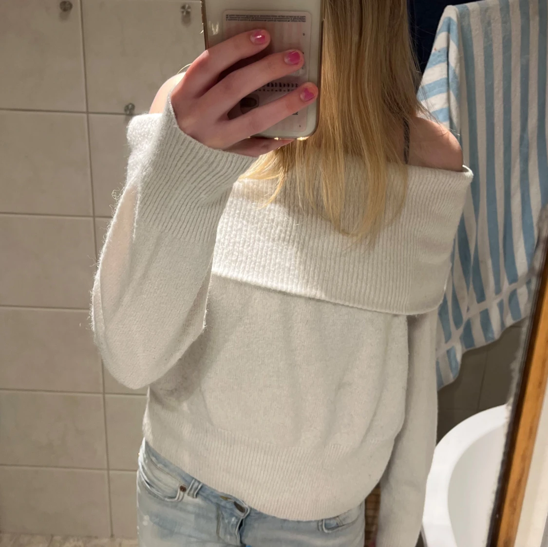 Offshoulder vit stickad tröja H&M 