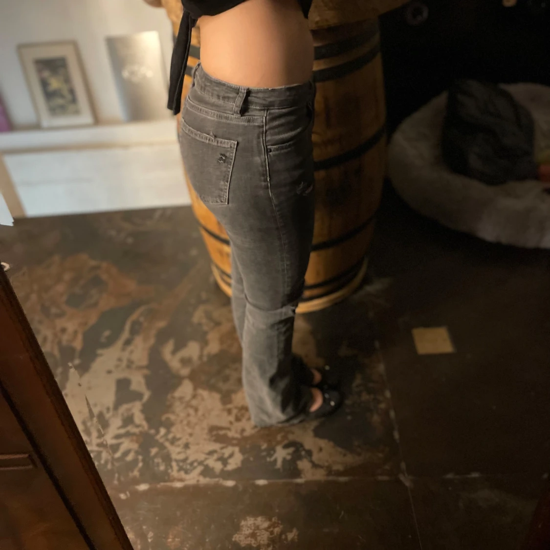 Grå Lågmidjade jeans med slitningar - 2