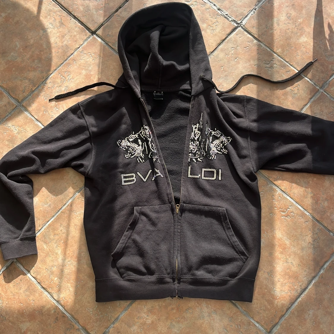 Svart Rhinestone Zip up