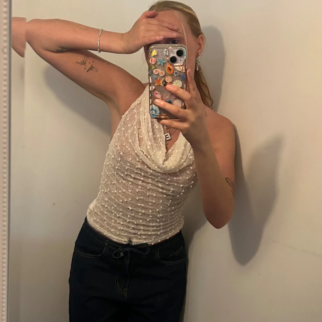 Vit halterneck topp med prickar - 1